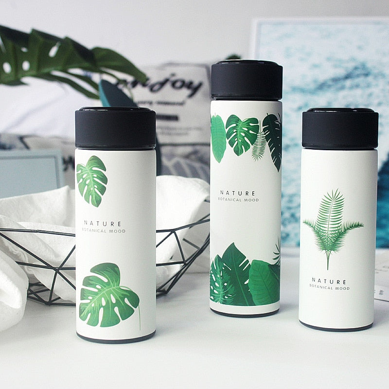 Witte Monstera roestvrijstalen thermische waterfles voor thee, koffie en Termos Tumbler thermosflessen