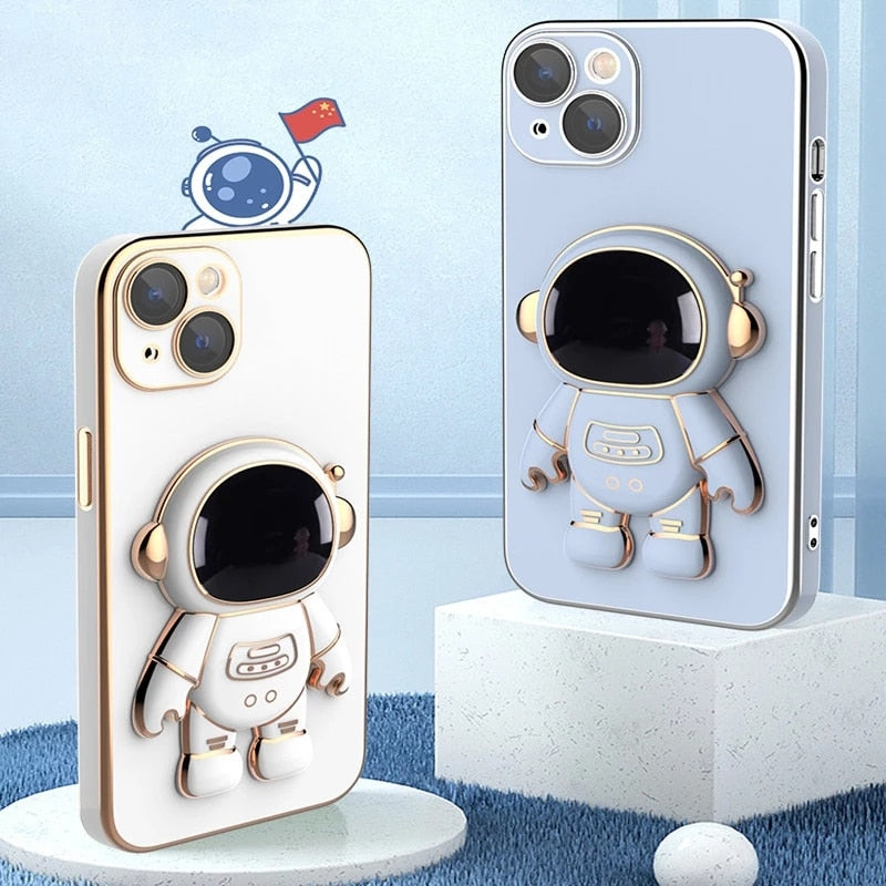 Iphone 3D Astronaut Telefoonhoes met Houder - Innovatieve Bescherming voor iPhone 14, 13, 12, 11 Pro Max, XR, XS, 7, 8 Plus, SE 2022