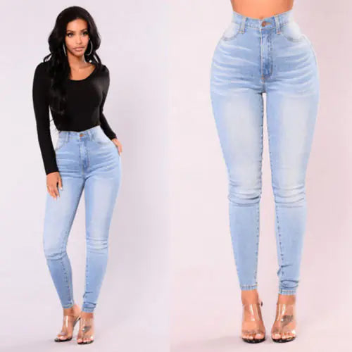 Skinny denimjeans met hoge taille