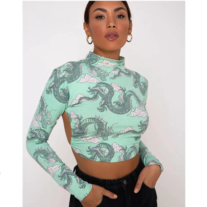 Crop top met drakenprint