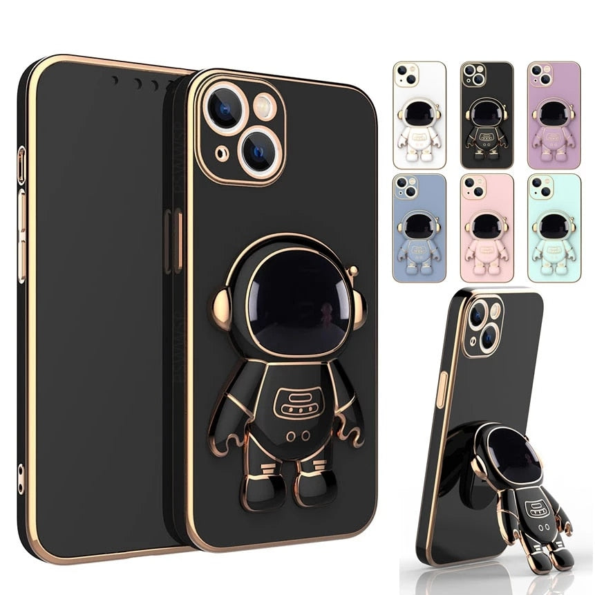 Iphone 3D Astronaut Telefoonhoes met Houder - Innovatieve Bescherming voor iPhone 14, 13, 12, 11 Pro Max, XR, XS, 7, 8 Plus, SE 2022