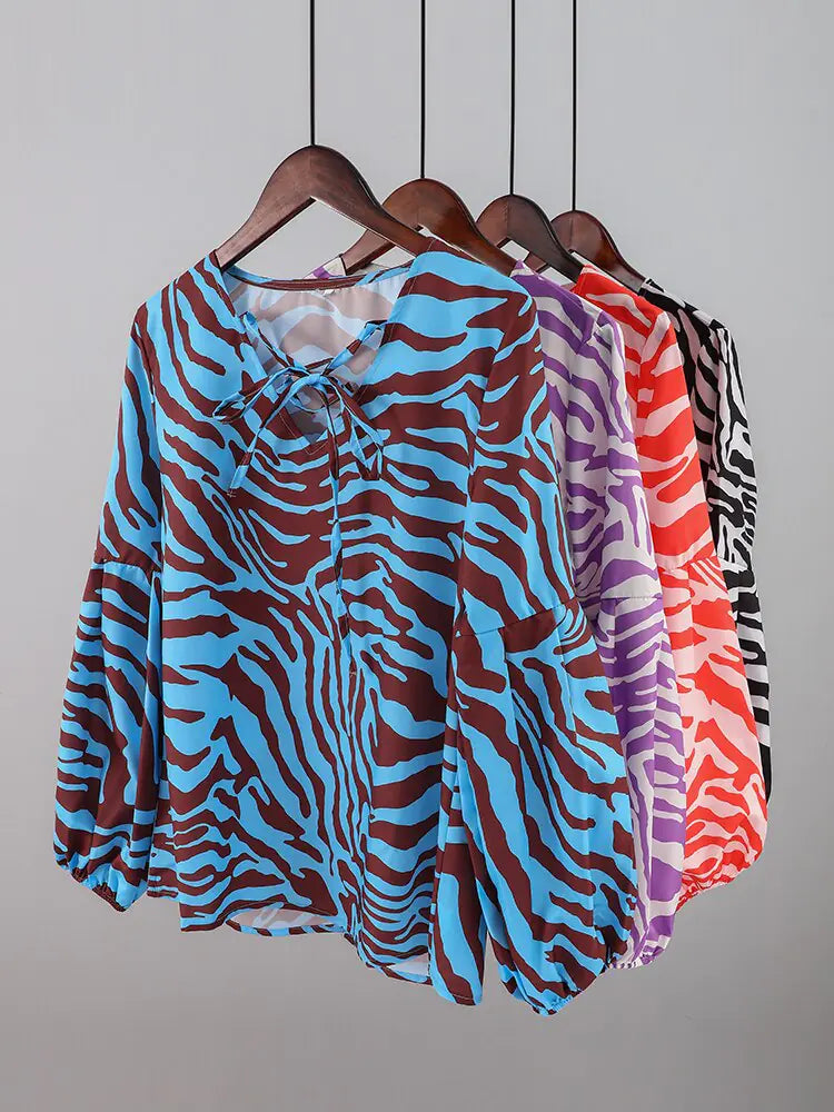 Zebra damesblouse met V-hals