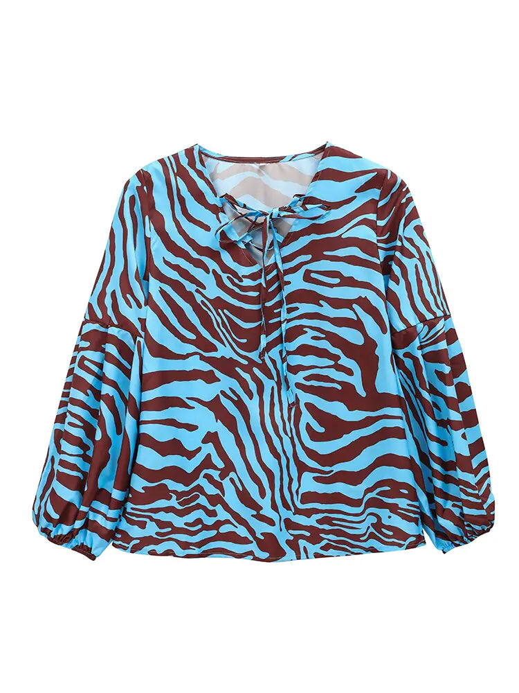 Zebra damesblouse met V-hals